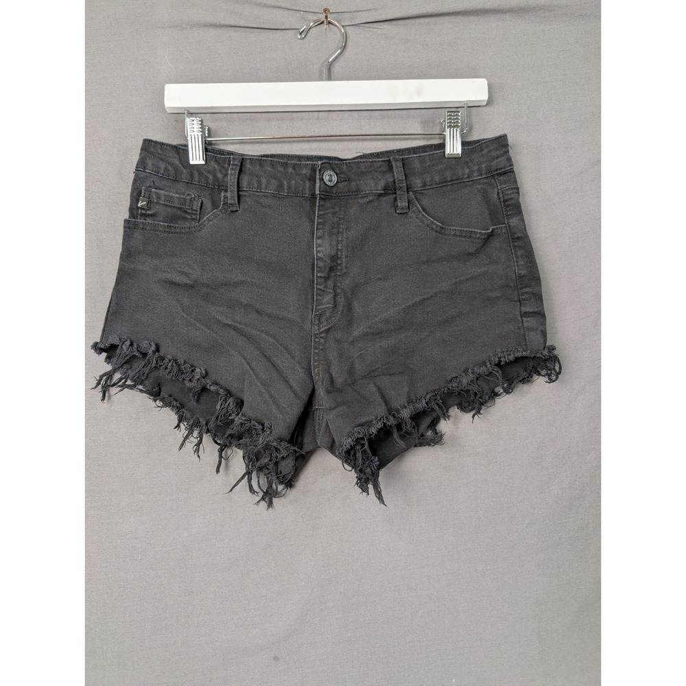 KanCan Womens Black Denim Cut Off Shorts High Rise Frayed Hem KC6033BK Size 30
